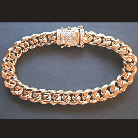 14K Gold Miami Cuban Bracelet with iced clasp - 10MM