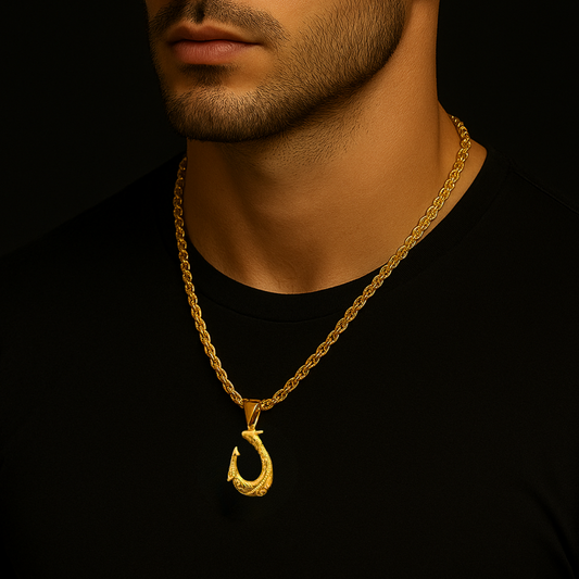 14K Gold Fishing Hook Pendant