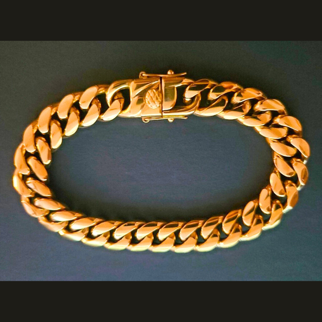 18K Gold Miami Cuban Bracelet with Box Clasp - 12MM