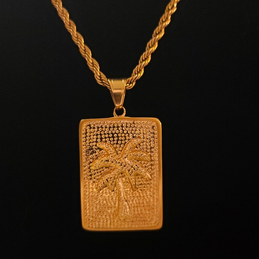 18K Gold Iced Out Palm Tree Pendant
