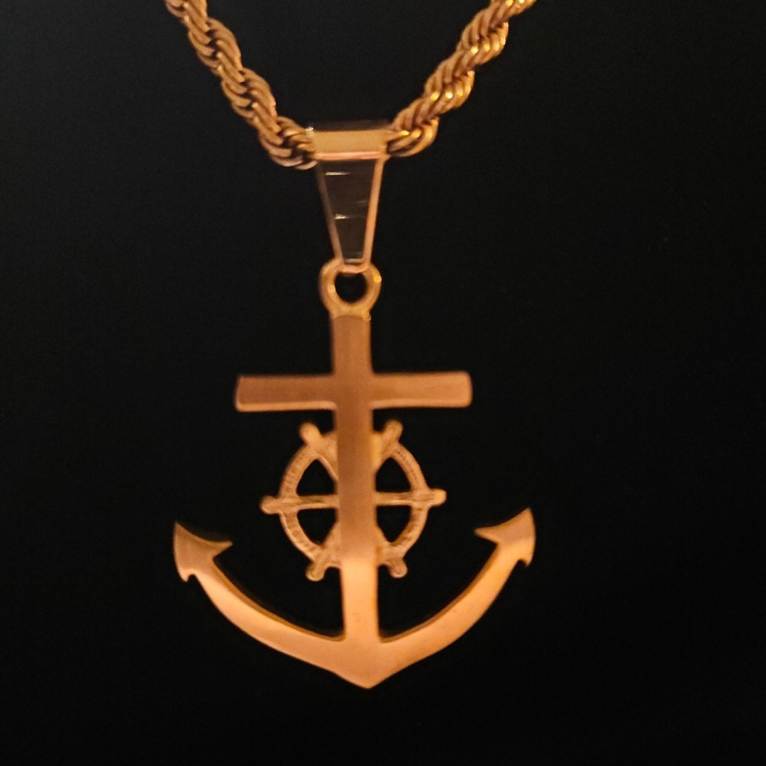 18K Gold Iced Anchor Pendant