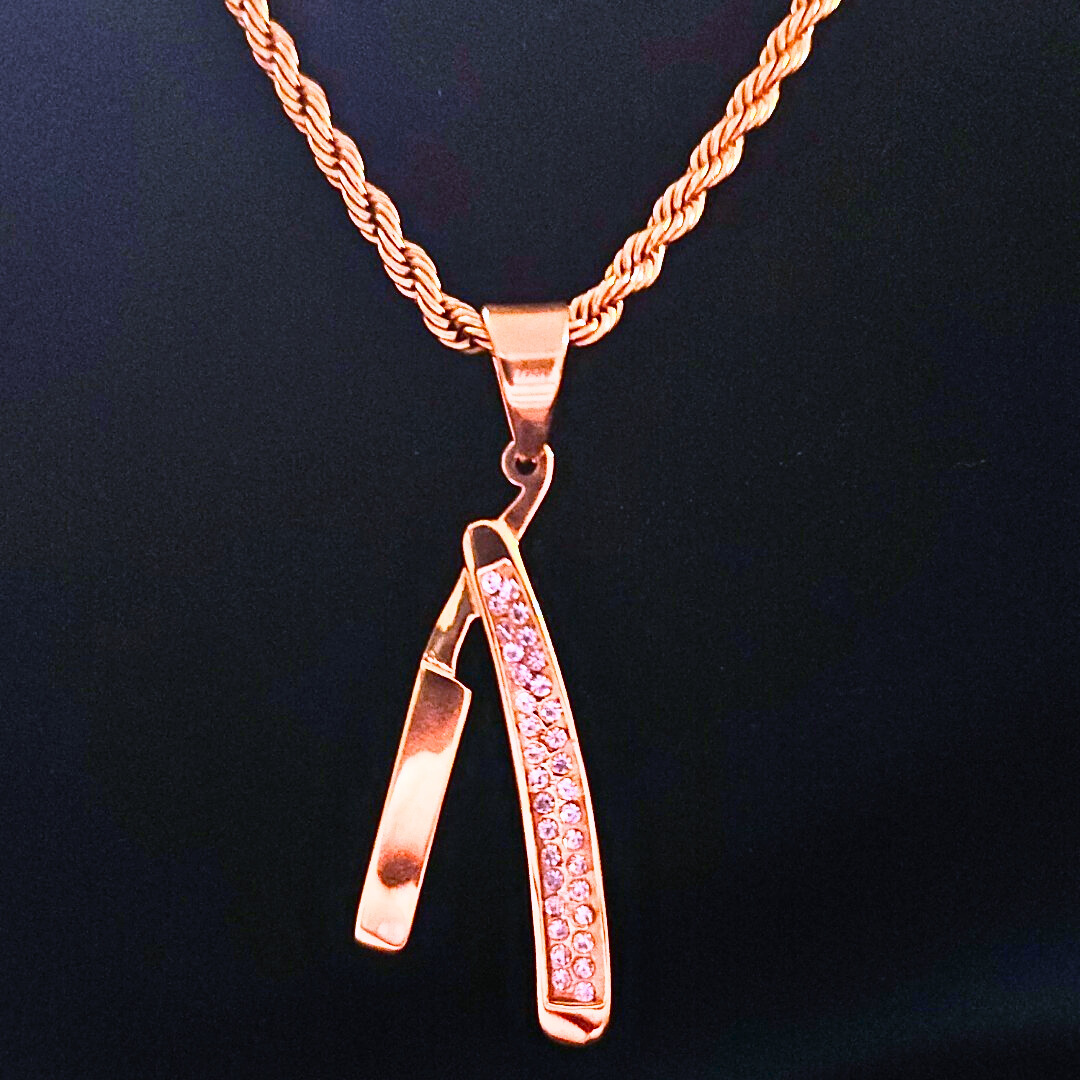 18K gold Iced Razor Pendant