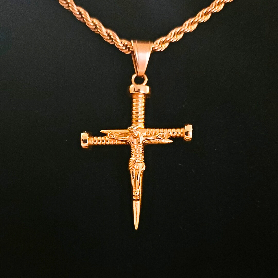 18K Gold Crucifix Pendant Nails Design