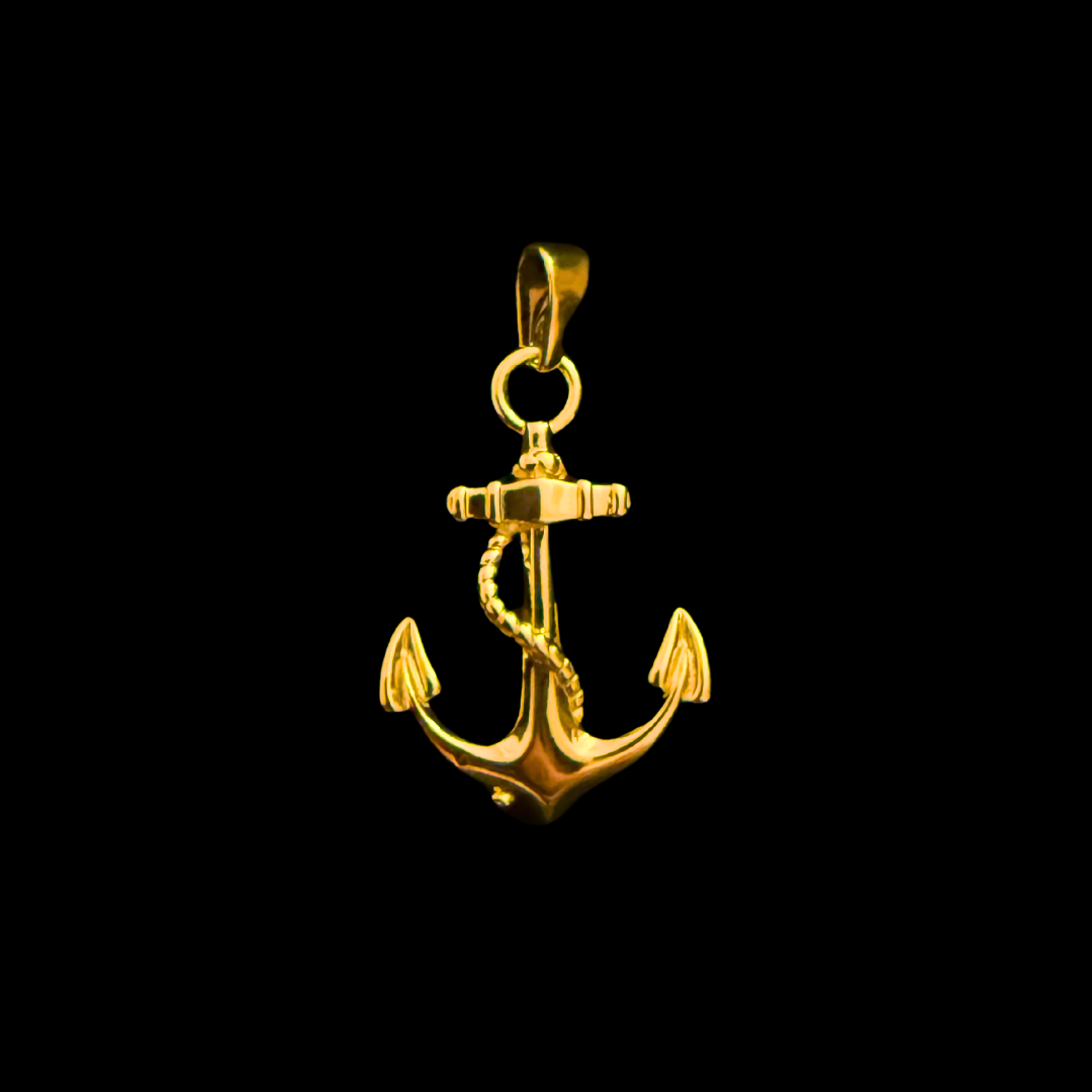 14K Gold Anchor Pendant