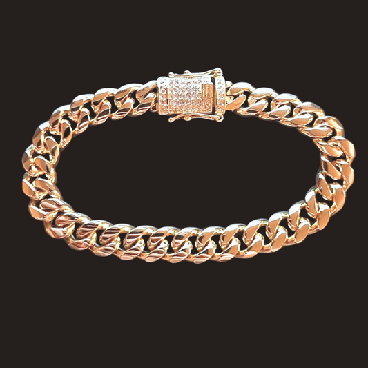 14K Gold Miami Cuban Bracelet with iced clasp - 10MM