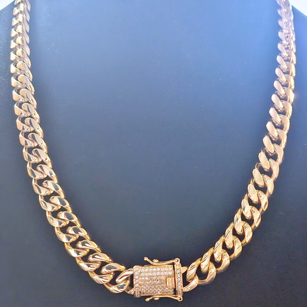 14K Gold Miami Cuban Chain with iced out clasp - 12MM