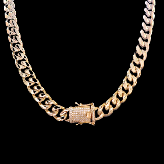 14K Gold Miami Cuban Chain with iced out clasp - 12MM