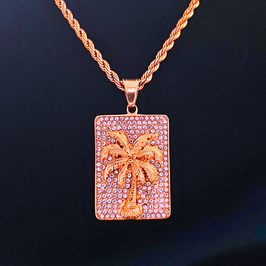 18K Gold Iced Out Palm Tree Pendant