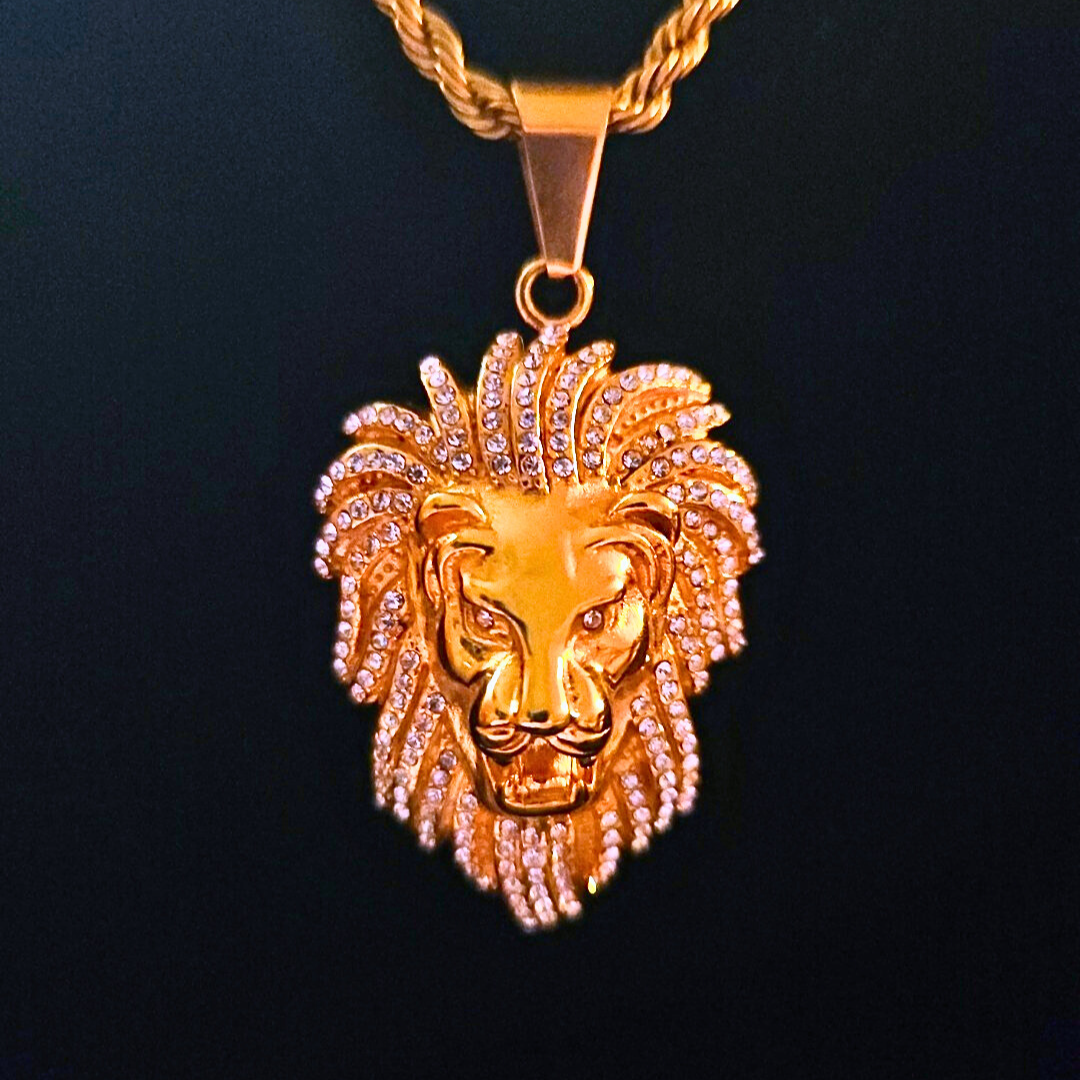 18K Gold Iced Lion's Head Pendant
