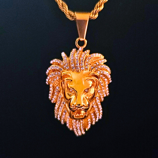 18K Gold Iced Lion's Head Pendant