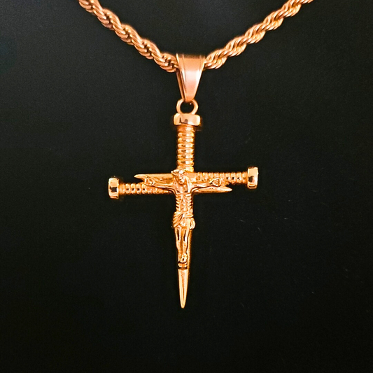 18K Gold Crucifix Pendant Nails Design