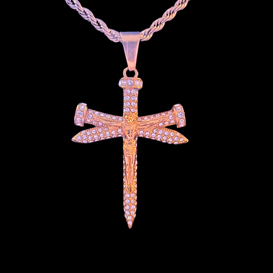 18K Gold Iced Out Crucifix Pendant